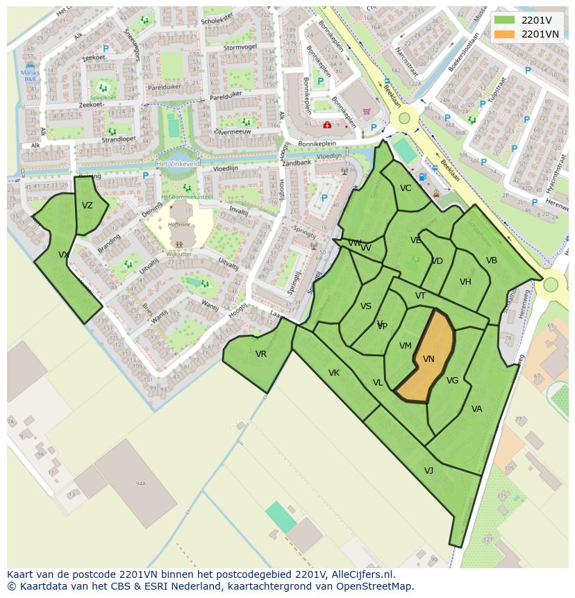Afbeelding van het postcodegebied 2201 VN op de kaart.