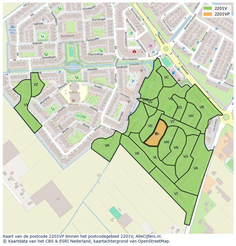 Afbeelding van het postcodegebied 2201 VP op de kaart.