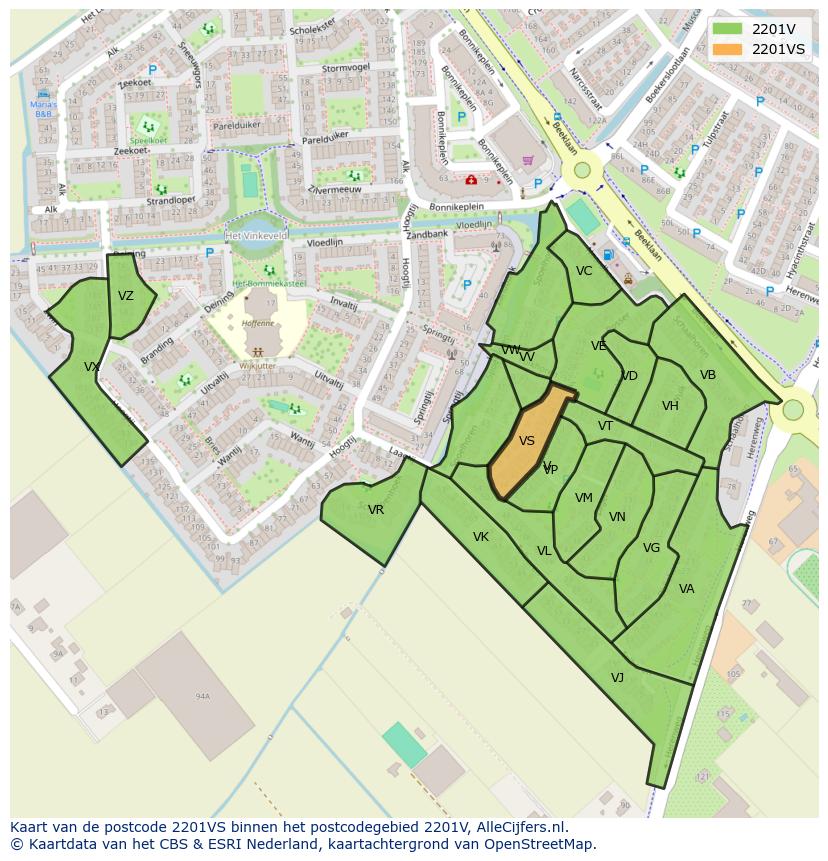 Afbeelding van het postcodegebied 2201 VS op de kaart.