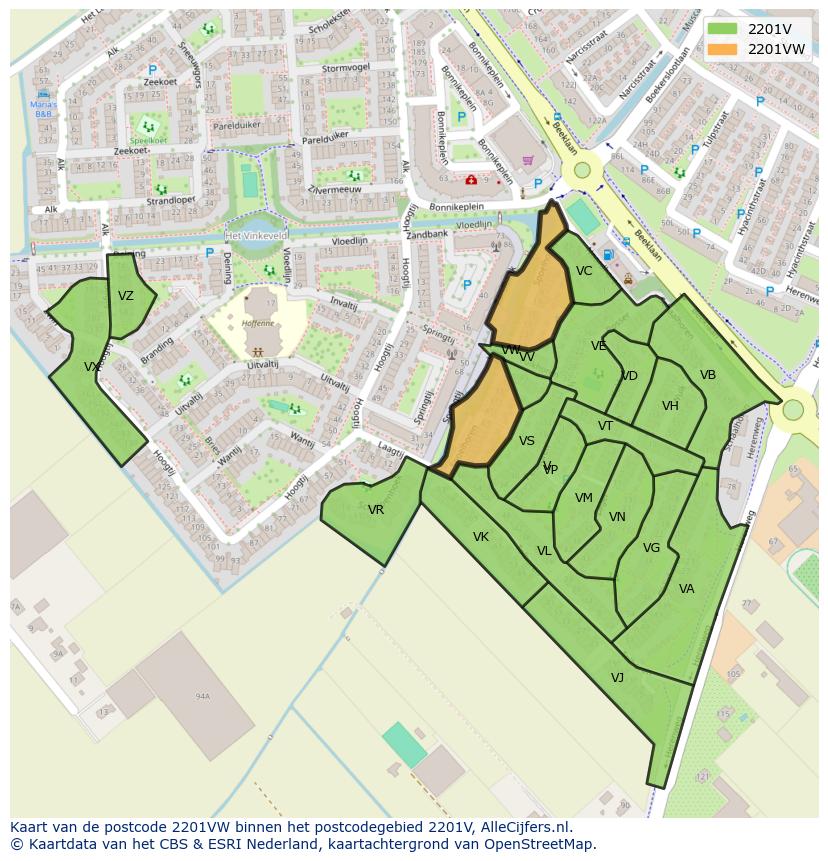 Afbeelding van het postcodegebied 2201 VW op de kaart.