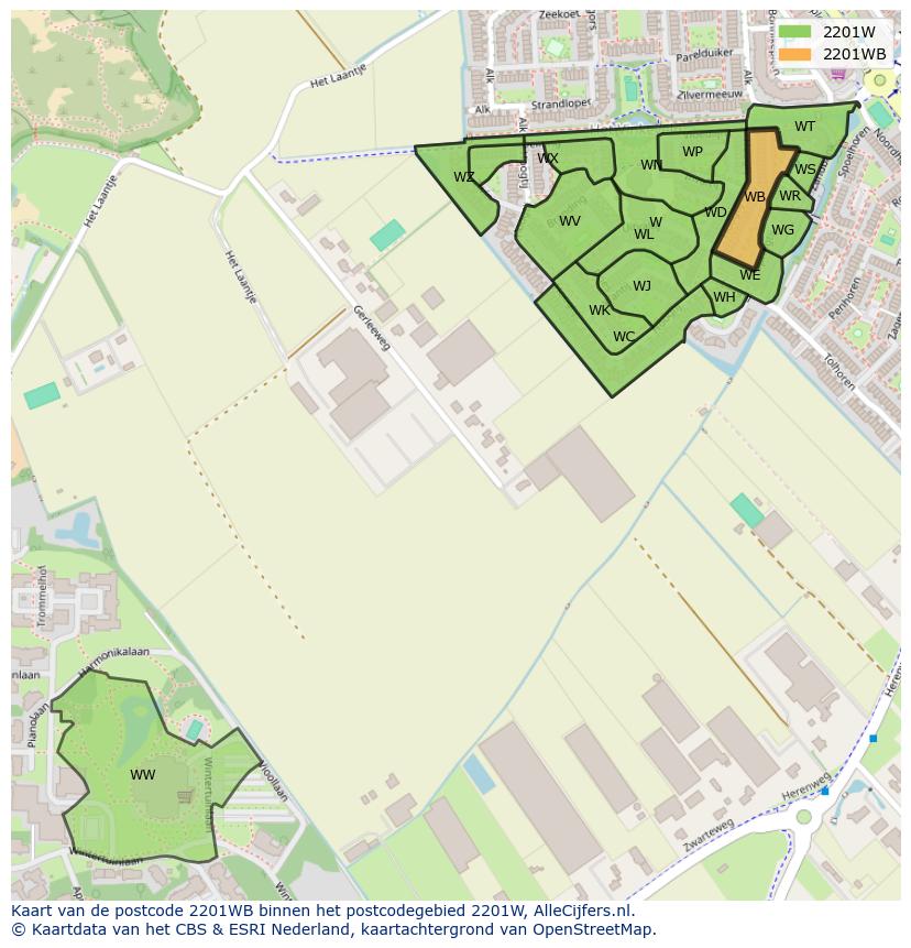 Afbeelding van het postcodegebied 2201 WB op de kaart.