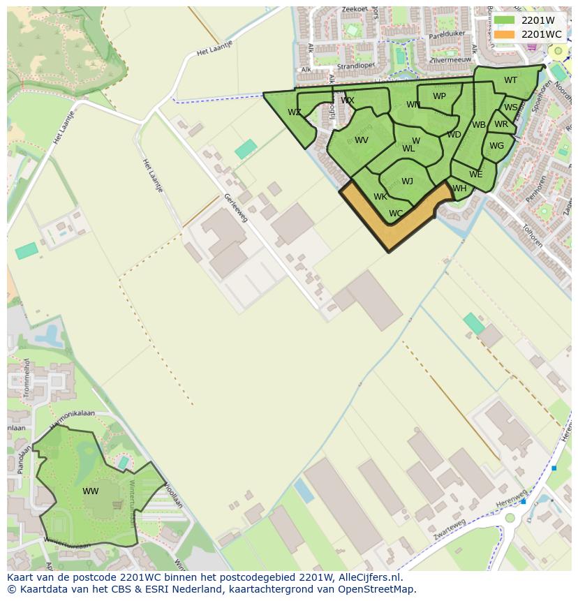 Afbeelding van het postcodegebied 2201 WC op de kaart.