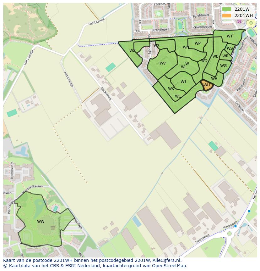 Afbeelding van het postcodegebied 2201 WH op de kaart.