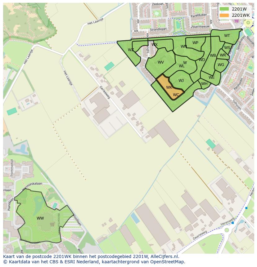 Afbeelding van het postcodegebied 2201 WK op de kaart.