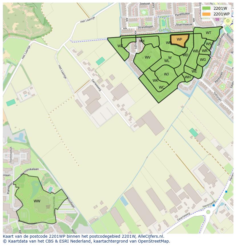 Afbeelding van het postcodegebied 2201 WP op de kaart.