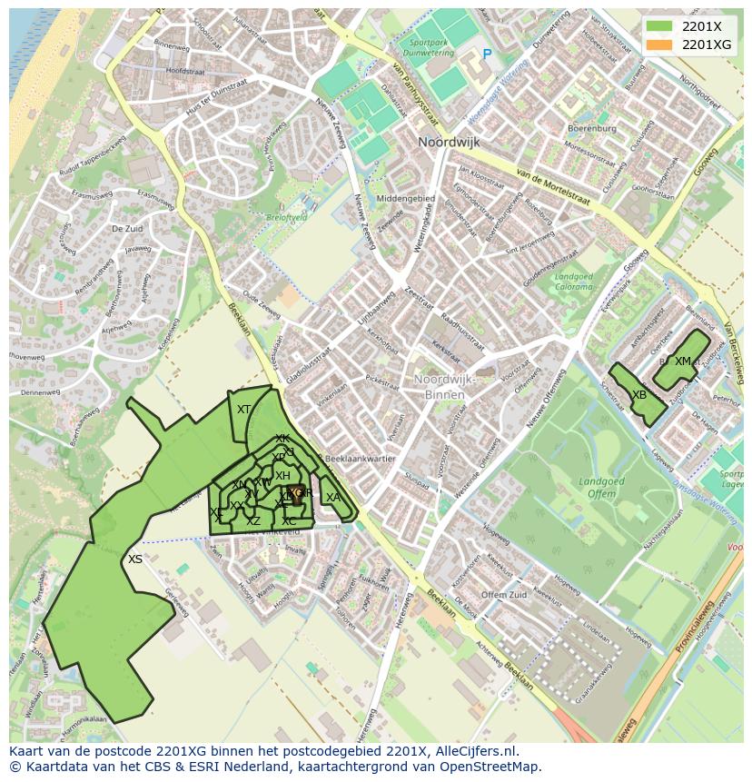 Afbeelding van het postcodegebied 2201 XG op de kaart.