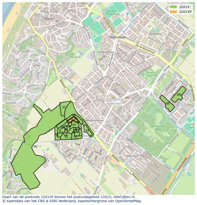 Afbeelding van het postcodegebied 2201 XP op de kaart.