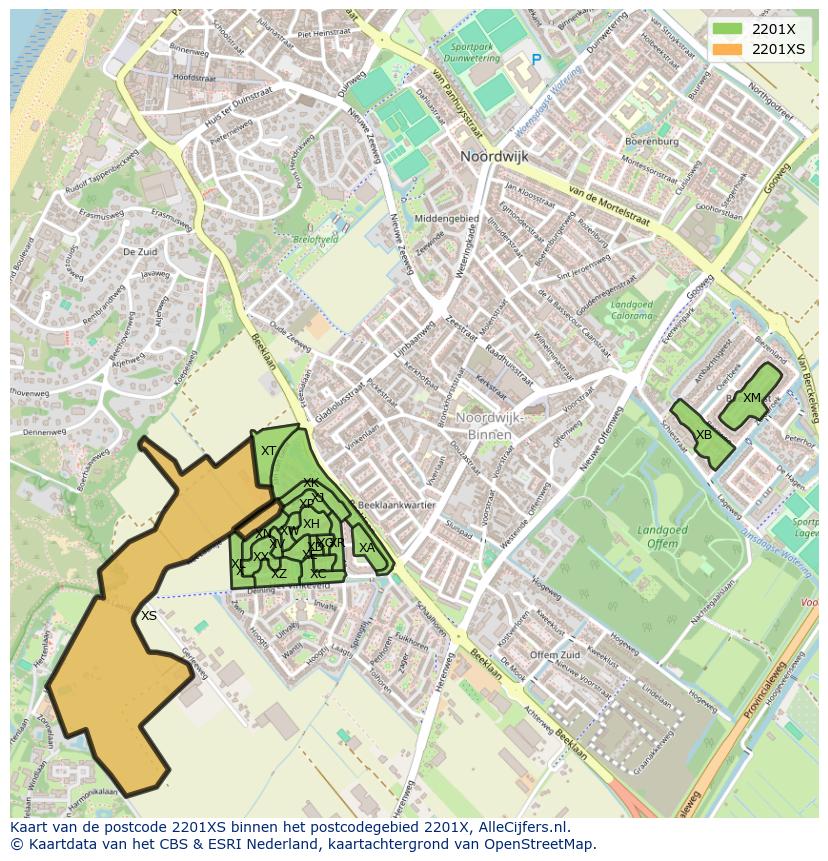 Afbeelding van het postcodegebied 2201 XS op de kaart.