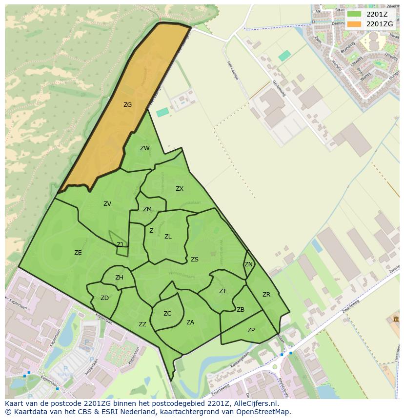 Afbeelding van het postcodegebied 2201 ZG op de kaart.