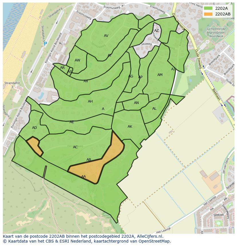 Afbeelding van het postcodegebied 2202 AB op de kaart.