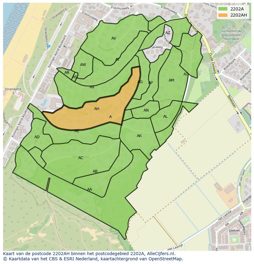 Afbeelding van het postcodegebied 2202 AH op de kaart.