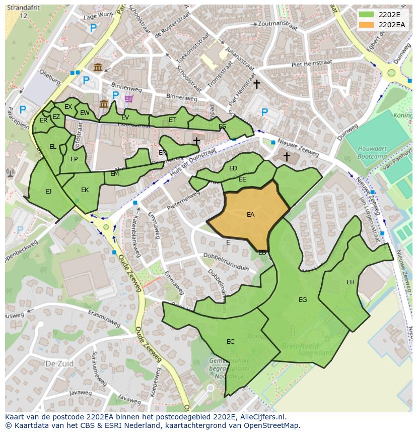 Afbeelding van het postcodegebied 2202 EA op de kaart.