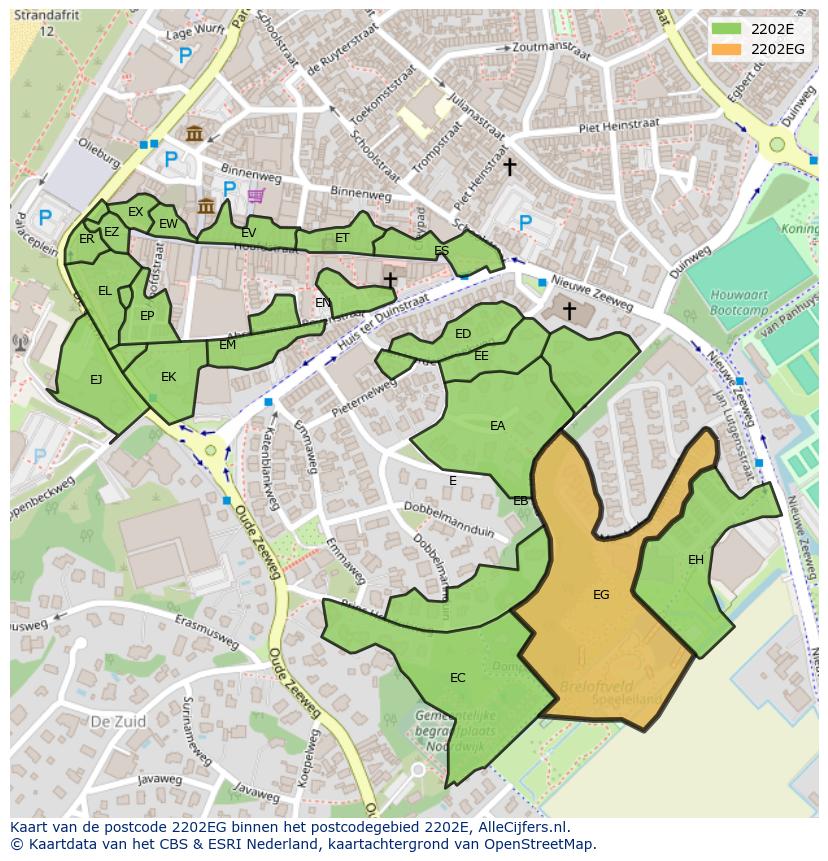 Afbeelding van het postcodegebied 2202 EG op de kaart.