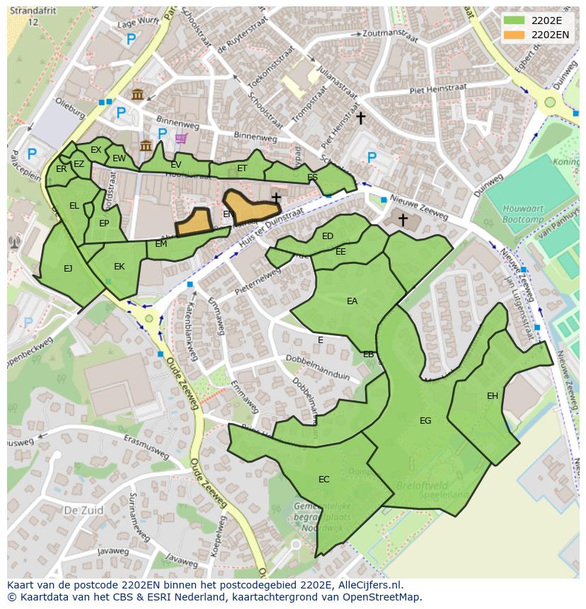 Afbeelding van het postcodegebied 2202 EN op de kaart.