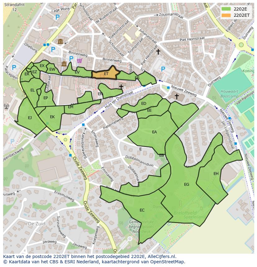 Afbeelding van het postcodegebied 2202 ET op de kaart.