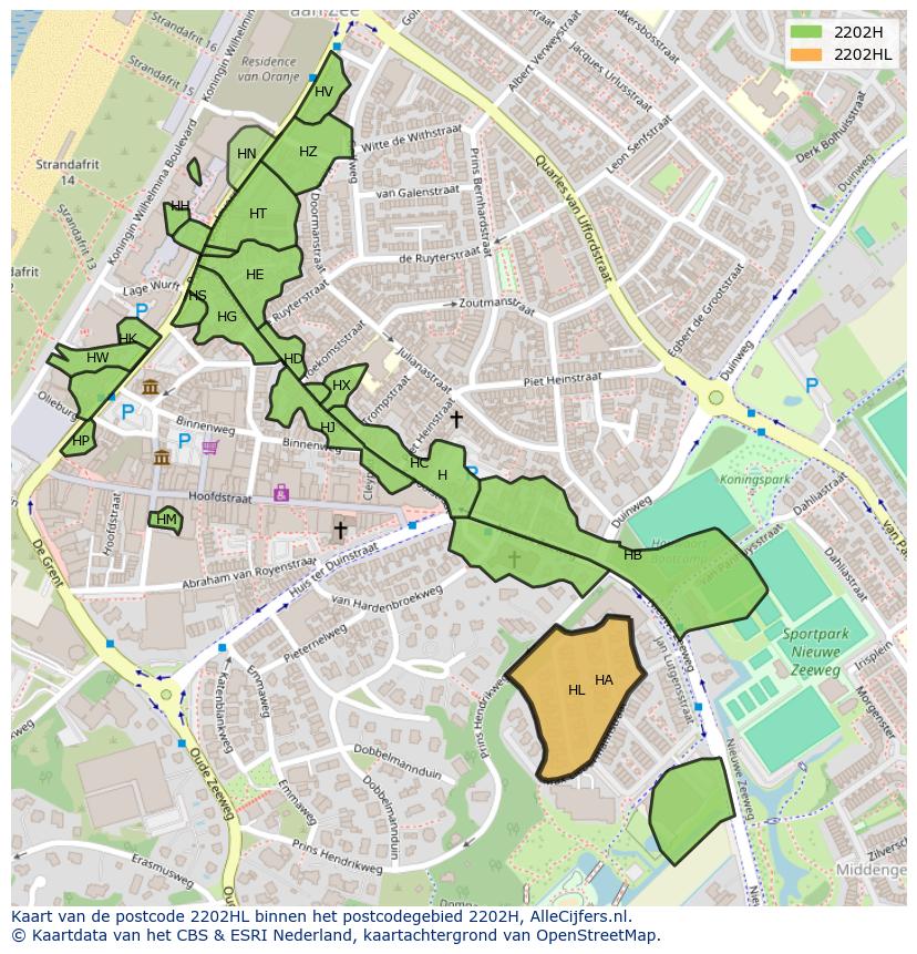 Afbeelding van het postcodegebied 2202 HL op de kaart.