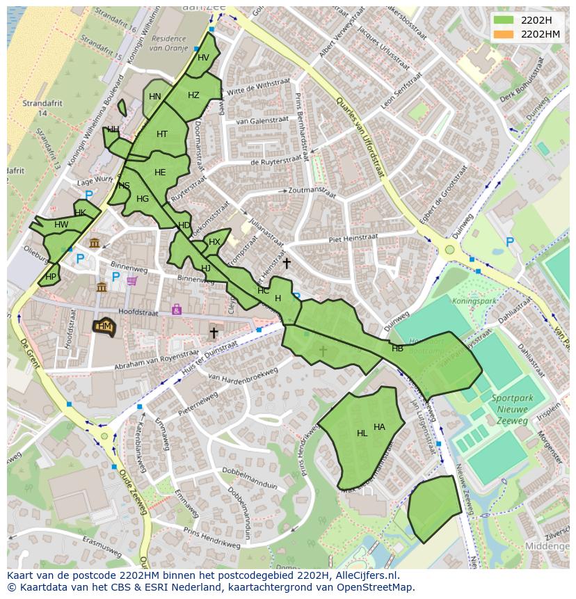 Afbeelding van het postcodegebied 2202 HM op de kaart.