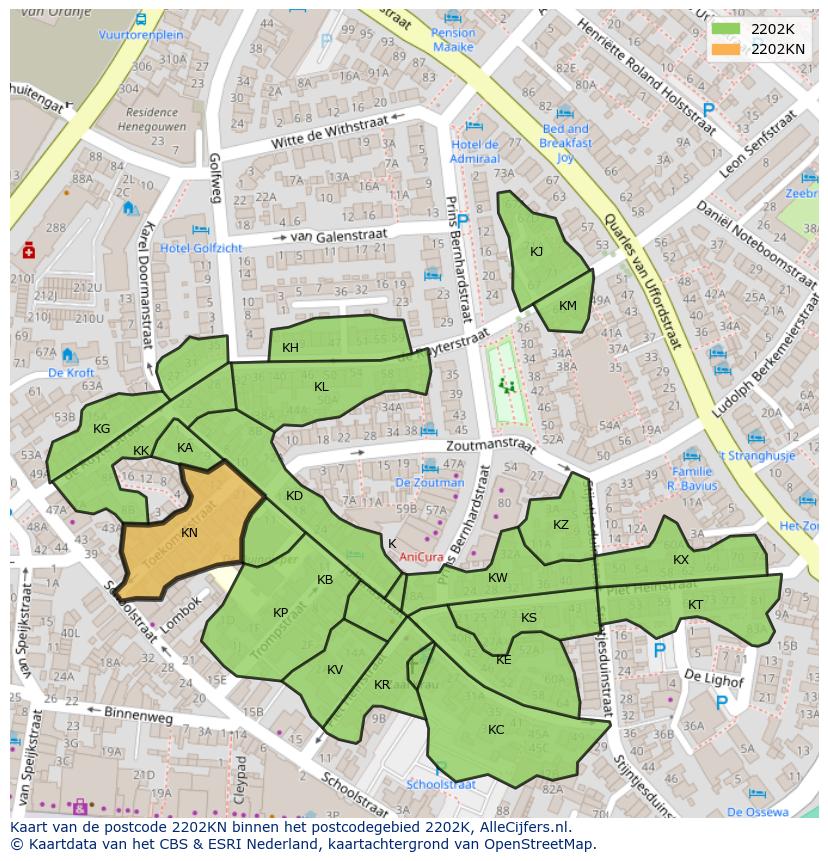 Afbeelding van het postcodegebied 2202 KN op de kaart.