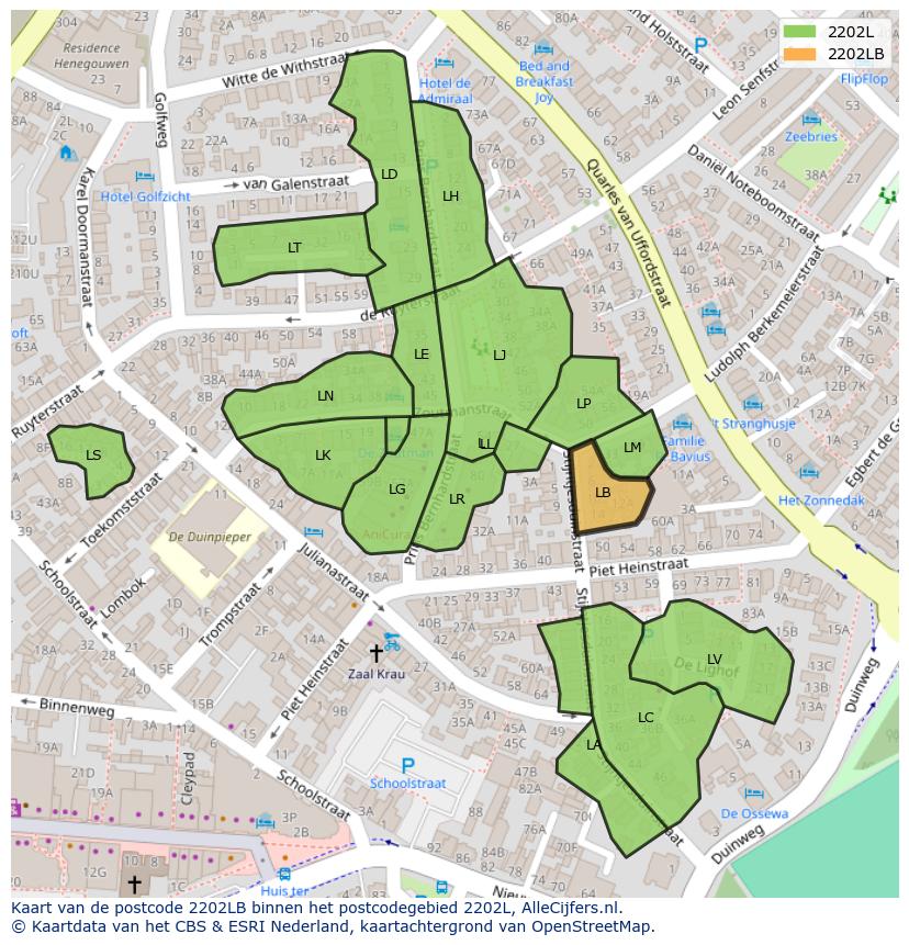 Afbeelding van het postcodegebied 2202 LB op de kaart.