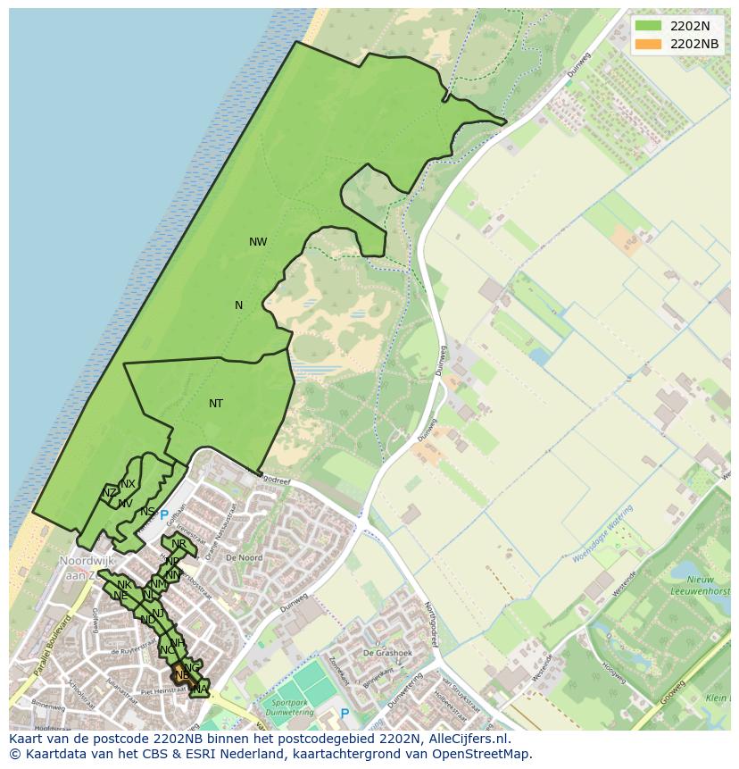 Afbeelding van het postcodegebied 2202 NB op de kaart.