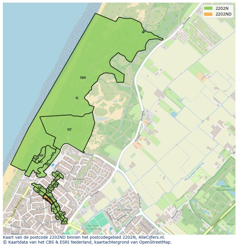 Afbeelding van het postcodegebied 2202 ND op de kaart.