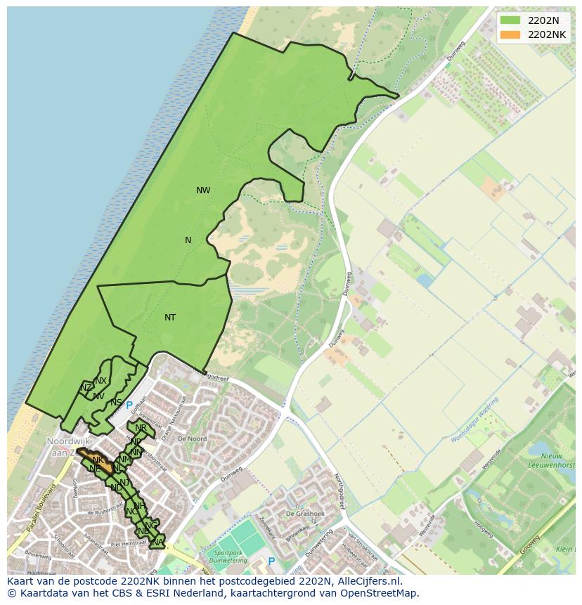 Afbeelding van het postcodegebied 2202 NK op de kaart.