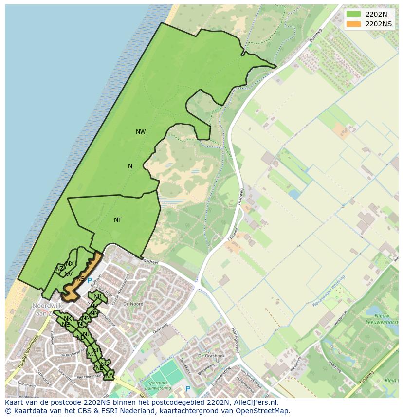 Afbeelding van het postcodegebied 2202 NS op de kaart.