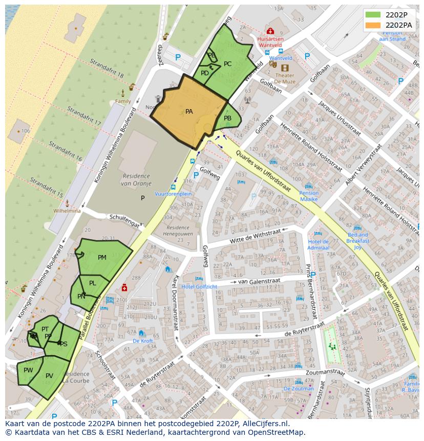 Afbeelding van het postcodegebied 2202 PA op de kaart.