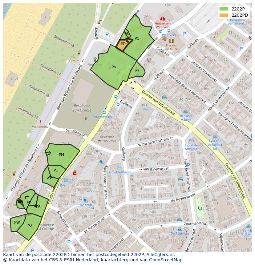 Afbeelding van het postcodegebied 2202 PD op de kaart.