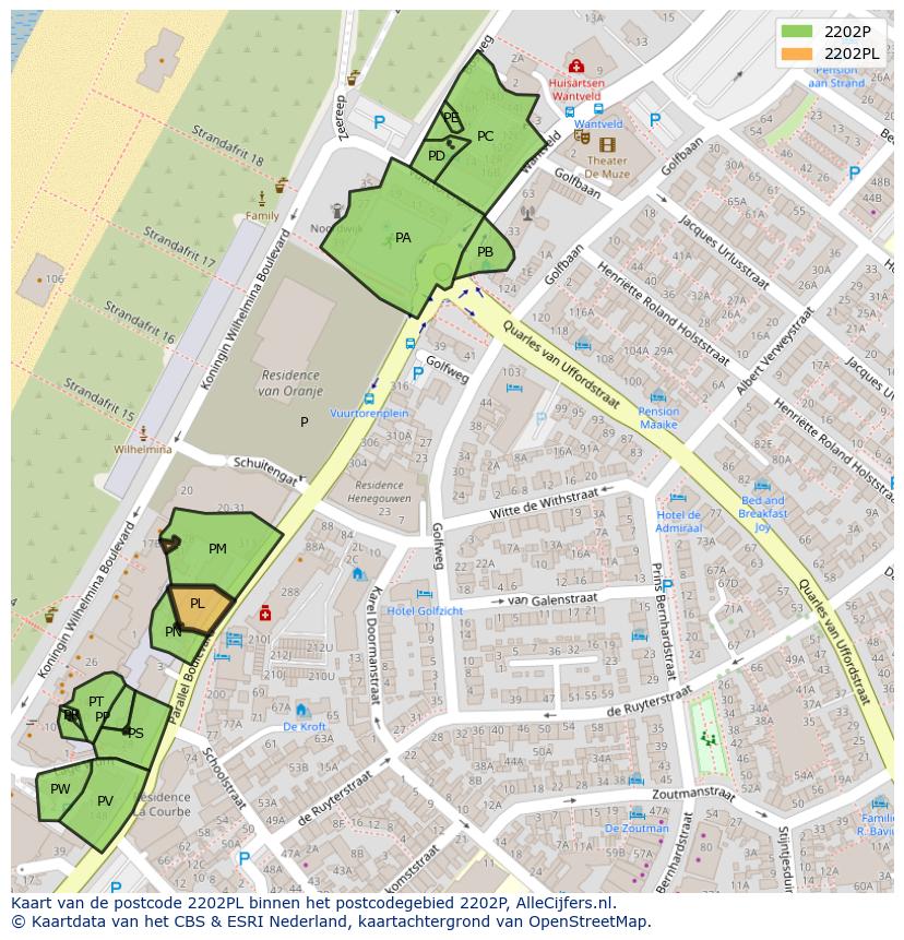 Afbeelding van het postcodegebied 2202 PL op de kaart.