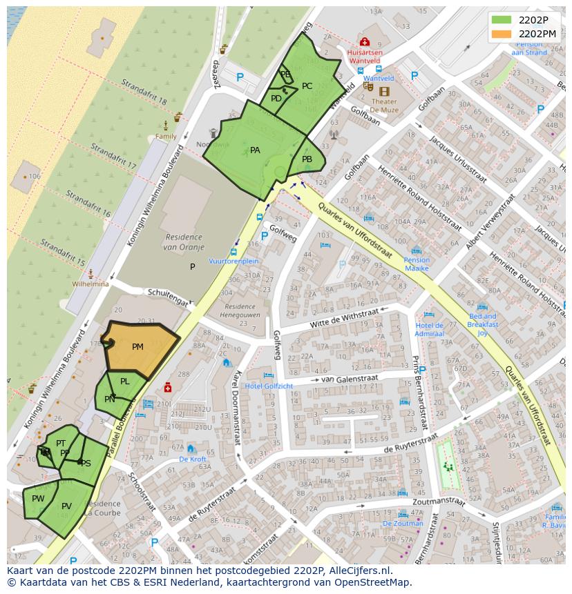 Afbeelding van het postcodegebied 2202 PM op de kaart.