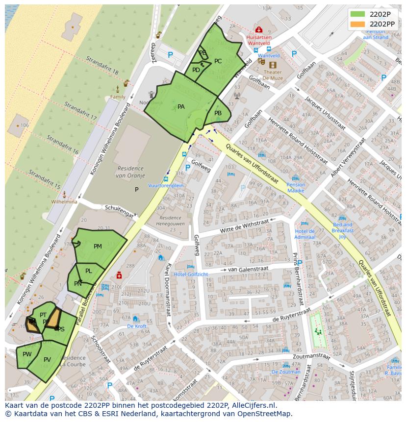 Afbeelding van het postcodegebied 2202 PP op de kaart.