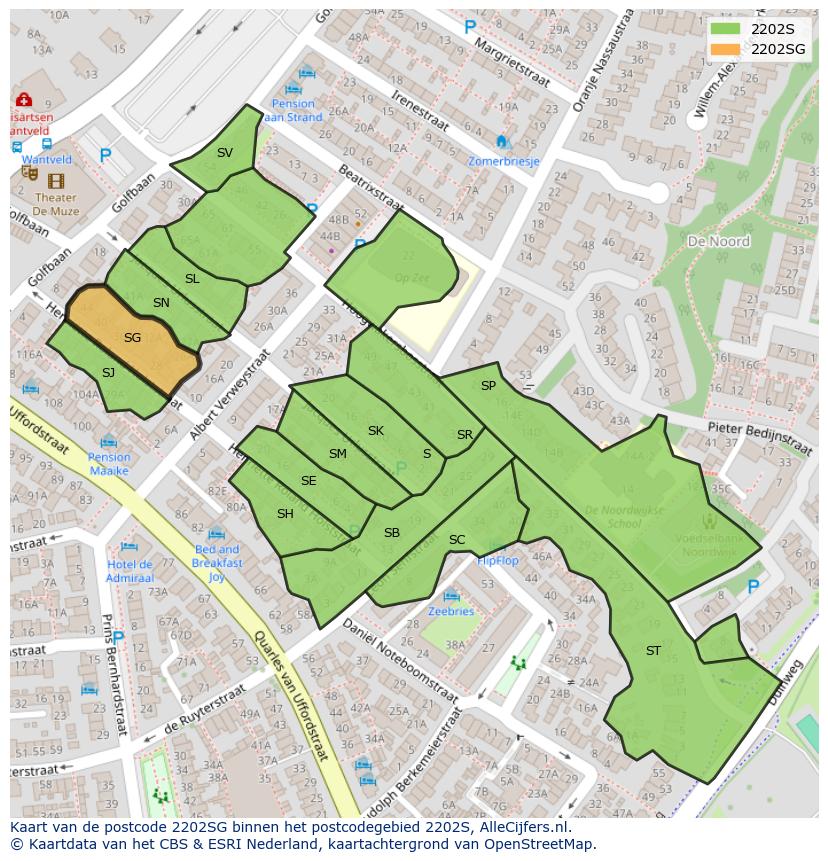 Afbeelding van het postcodegebied 2202 SG op de kaart.