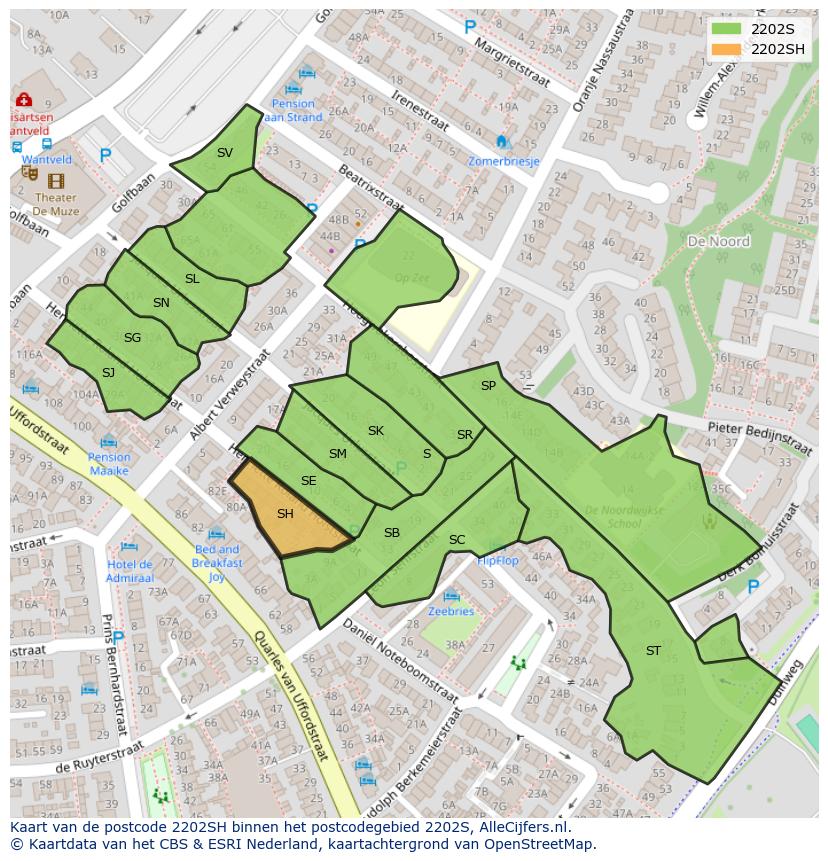 Afbeelding van het postcodegebied 2202 SH op de kaart.