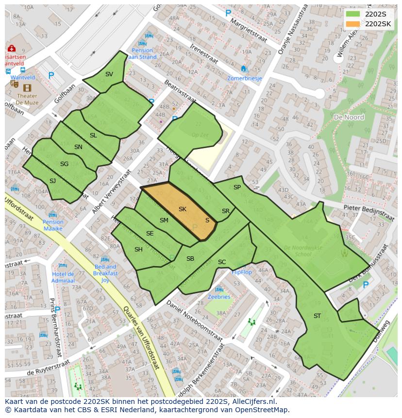 Afbeelding van het postcodegebied 2202 SK op de kaart.