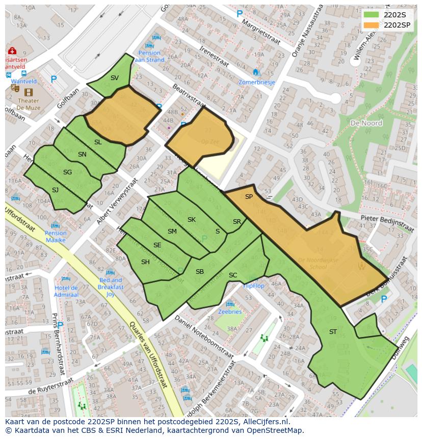 Afbeelding van het postcodegebied 2202 SP op de kaart.