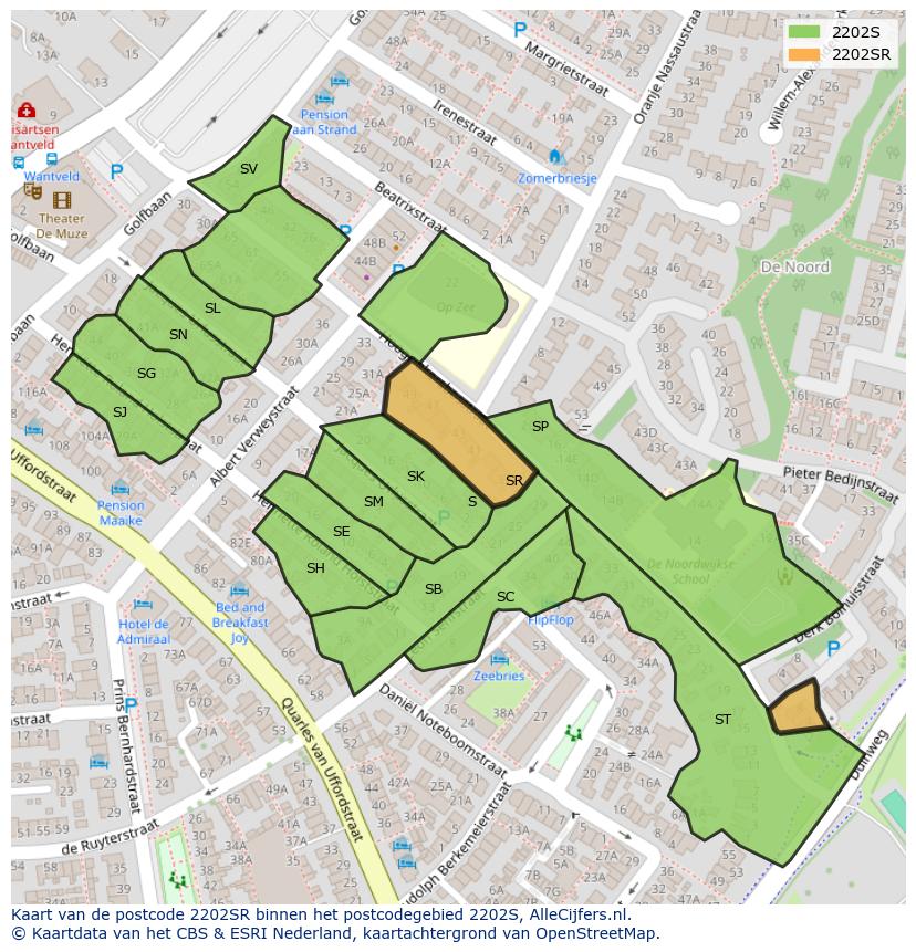 Afbeelding van het postcodegebied 2202 SR op de kaart.