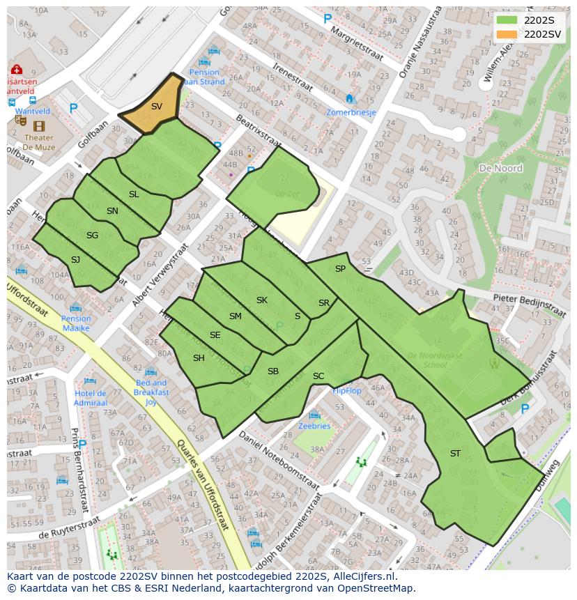Afbeelding van het postcodegebied 2202 SV op de kaart.