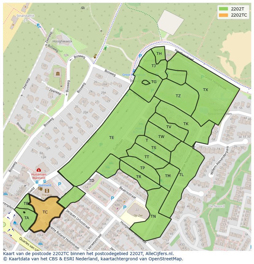 Afbeelding van het postcodegebied 2202 TC op de kaart.