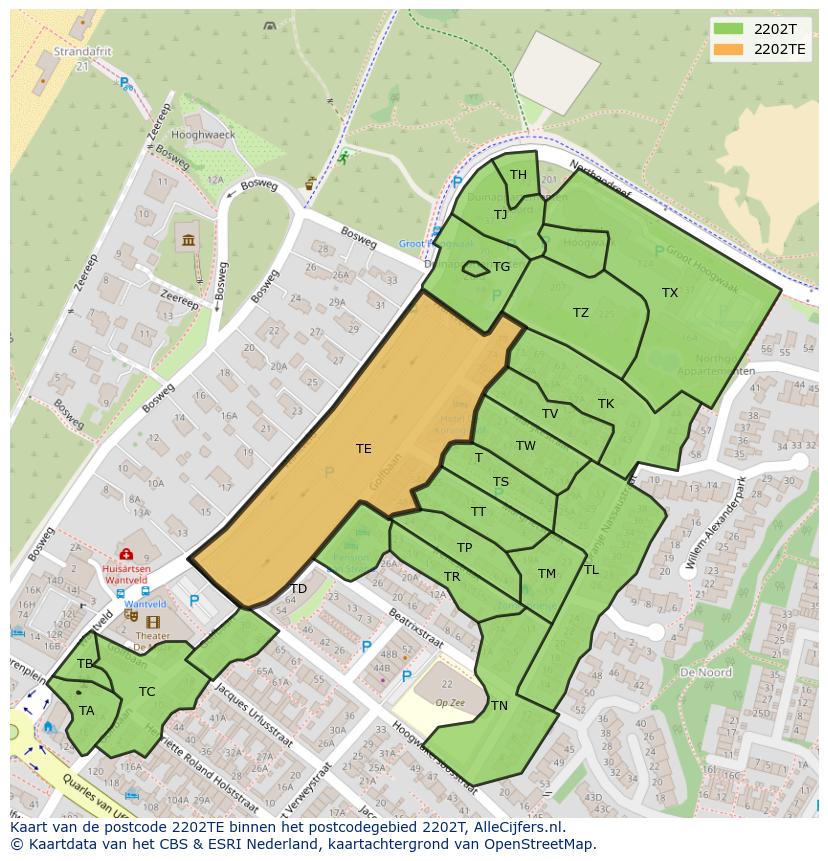 Afbeelding van het postcodegebied 2202 TE op de kaart.