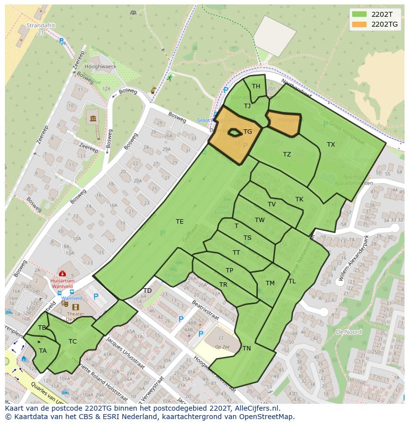 Afbeelding van het postcodegebied 2202 TG op de kaart.
