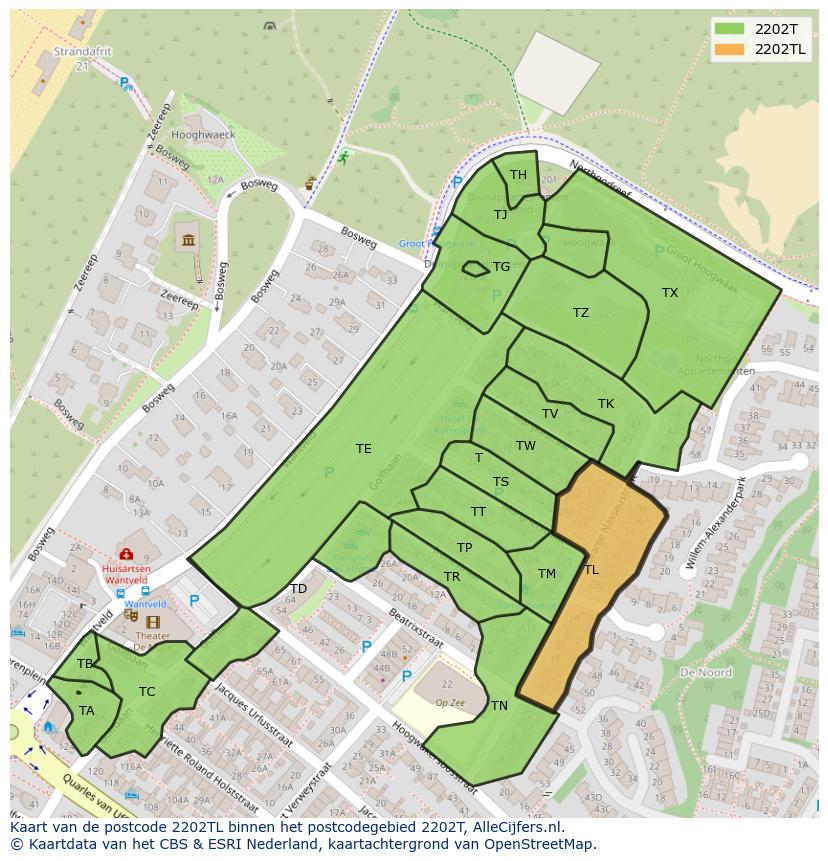 Afbeelding van het postcodegebied 2202 TL op de kaart.