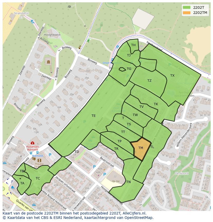Afbeelding van het postcodegebied 2202 TM op de kaart.