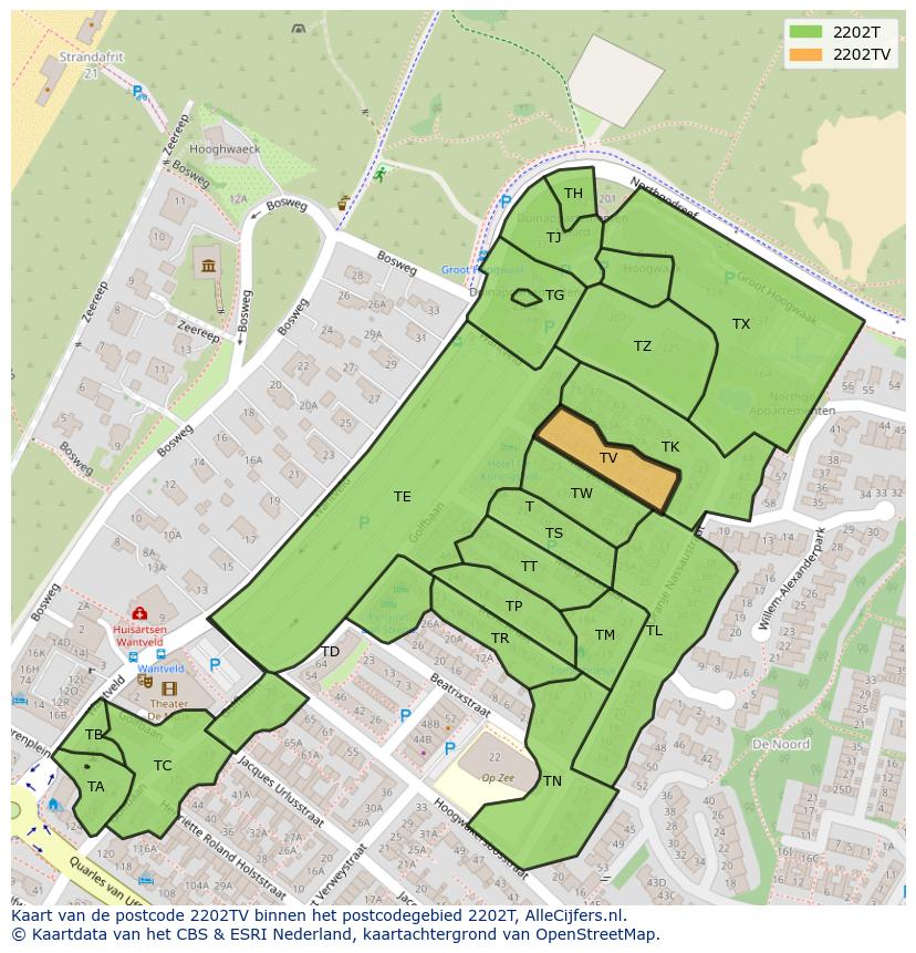 Afbeelding van het postcodegebied 2202 TV op de kaart.