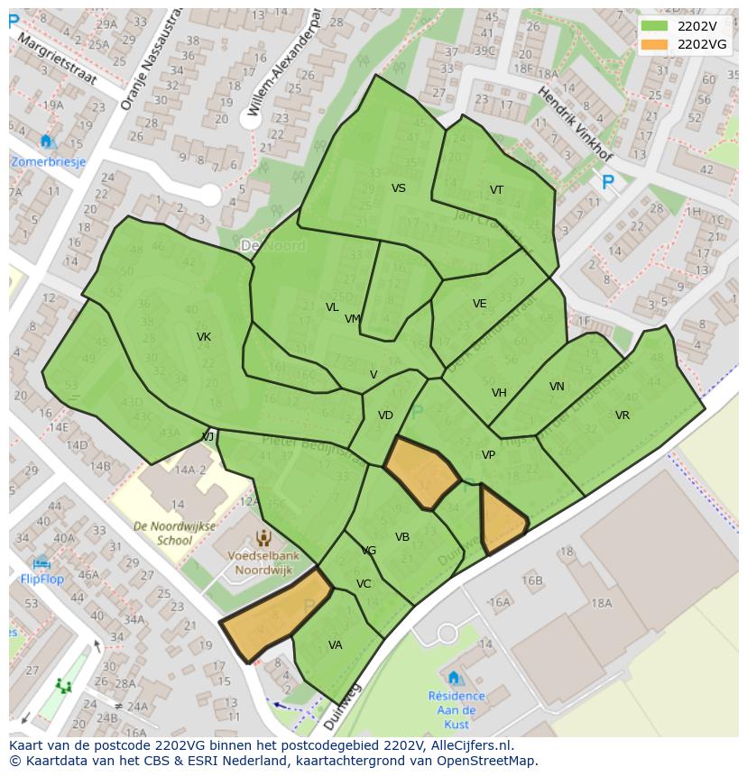 Afbeelding van het postcodegebied 2202 VG op de kaart.
