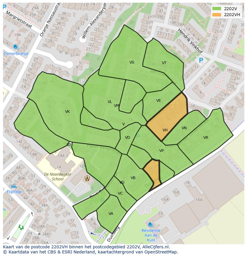 Afbeelding van het postcodegebied 2202 VH op de kaart.