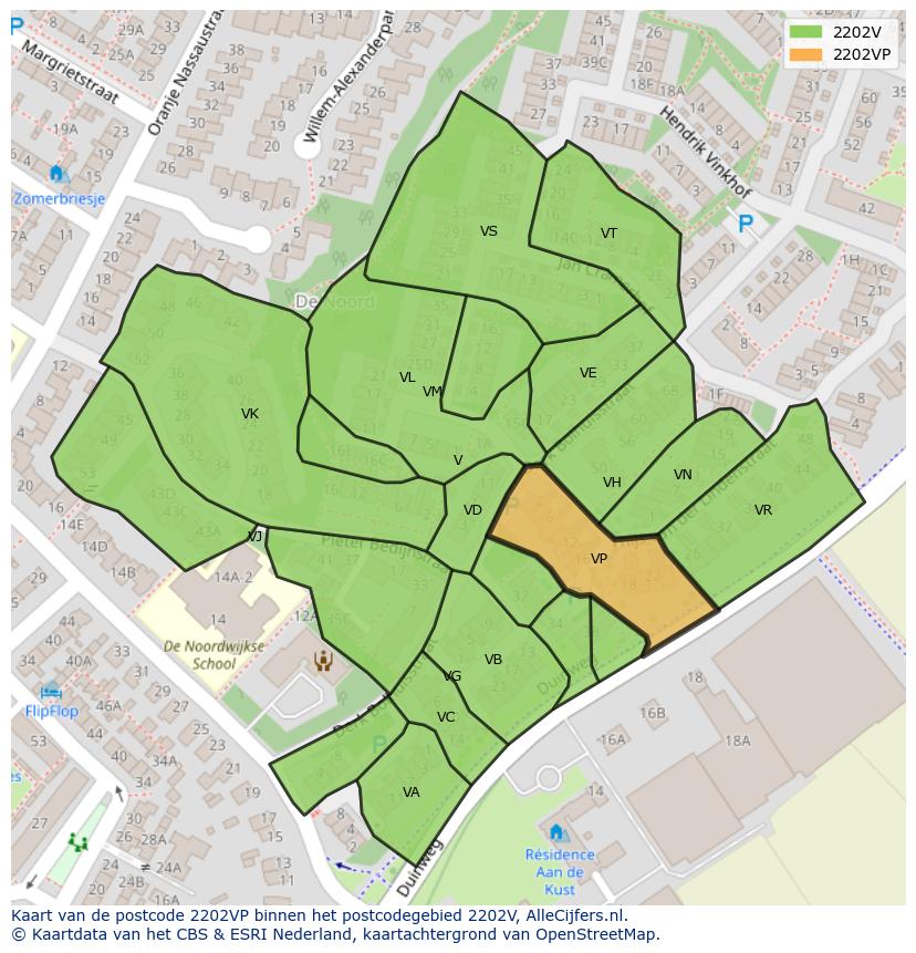 Afbeelding van het postcodegebied 2202 VP op de kaart.