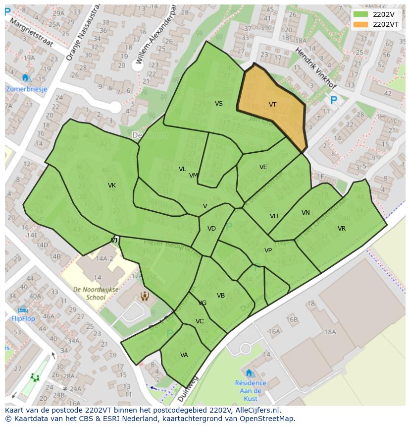 Afbeelding van het postcodegebied 2202 VT op de kaart.