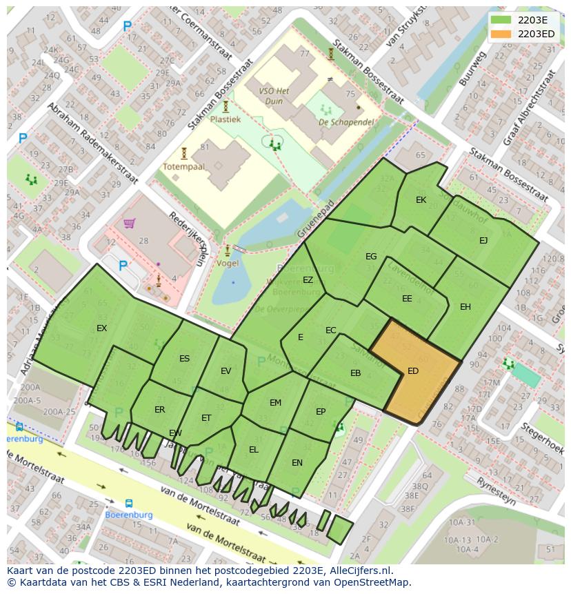 Afbeelding van het postcodegebied 2203 ED op de kaart.