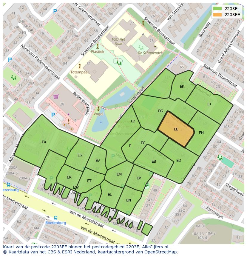 Afbeelding van het postcodegebied 2203 EE op de kaart.